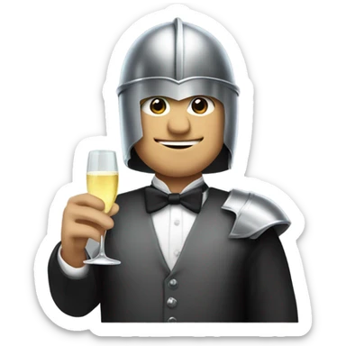 Guy wearing a knight helmet wearing a tuxedo with a glass of champagne  sticker