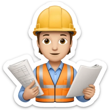 an architect with a construction helmet and a plan sticker