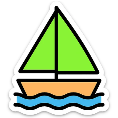 a sail boat with a bright green #00ff00 sail, clean icon, modern style sticker