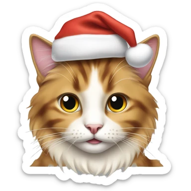 Long hair light calico cat wearing a Christmas hat sticker