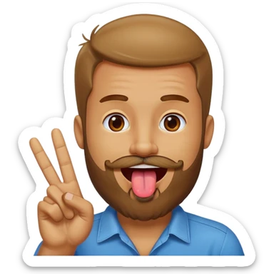 Man with beard sticking tongue out with peace sign under tongue sticker