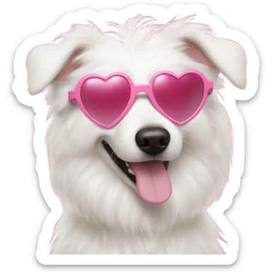 Fluffy white dog with pink heart sunglasses sticker