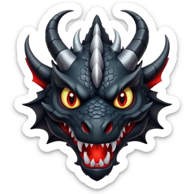 A terrifying black dragon with red brillants eyes, great black horns. sticker