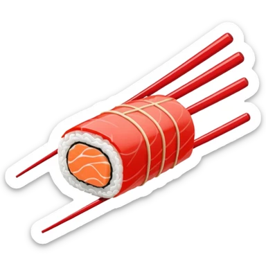 Japanese cuisine humanless avatar in minimalist emoji-style illustration. Sushi, roll and 2 chopsticks, clean lines, red white colors, flat design, calm and modern. sticker