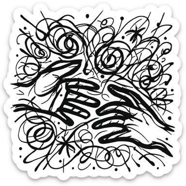 two hands reaching out to each other, chaotic drawn icon, loose lines sticker