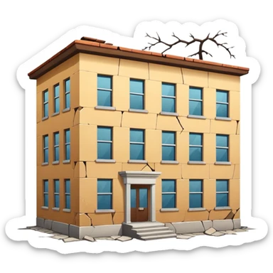 Abandoned school, cracked walls, broken windows, no background, simple style, minimal details sticker