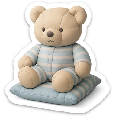teddy bear in striped pajamas sitting on a pillow, cushion style sticker