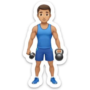 athletic man with blue shorts holding kettlebell sticker
