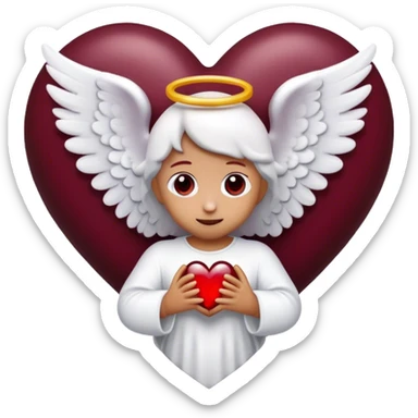 Deep maroon emoji heart with an angel inside  sticker