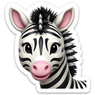 Cinematic Comical Zebra Portrait Emoji, Head tilted dramatically with an exaggeratedly amused expression, featuring a striking, glossy striped fur with bold contrasts, a refined, equine head with a long snout and alert ears, and wide, expressive eyes filled with playful disbelief, Simplified yet hilariously expressive features, highly detailed, glowing with a slightly sassy glow, high shine, dramatic yet playful, stylized with an air of cheeky savannah mischief, bright and endearing, soft glowing outline, capturing the essence of a spirited and over-the-top zebra that feels like it could prance its way into internet fame instantly! sticker