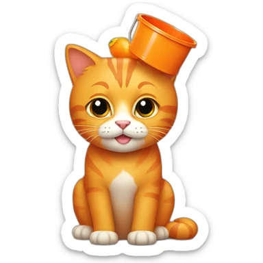 Orange cat with an orange bucket on its head sticker