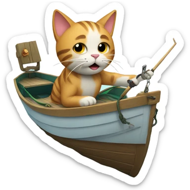 Cat on a boat. The cat is fishing  sticker
