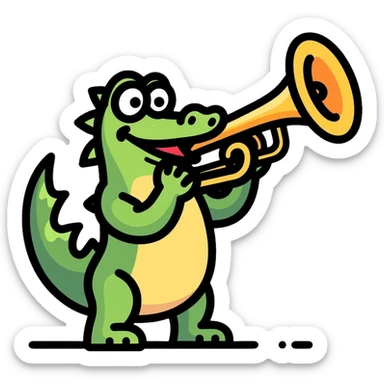Crocodile playing a bombardino brass instrument sticker