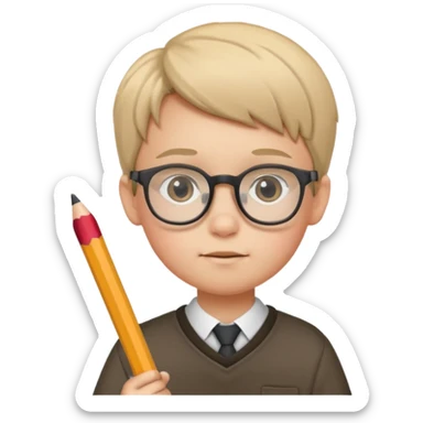 boy kid with glasses → holding a pencil sticker
