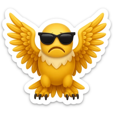 Make the yellow eagle with sunglasses and wings spread look sad in the style of emoji style (apple style emojis). sticker