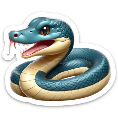 Cinematic Cute Yawning Chinese Water Snake Portrait Emoji, Head tilted slightly with a dramatic, wide-open yawn, showcasing a soft, glossy scaled body with gently drooping edges and half-closed, drowsy eyes, Simplified yet irresistibly adorable features, highly detailed, glowing with a soft, cozy aquatic glow, high shine, relaxed yet expressive, stylized with a dash of waterborn charm, soft glowing outline, capturing the essence of a sleepy yet affectionate water snake that seems ready to stretch out and rest in its watery domain! sticker