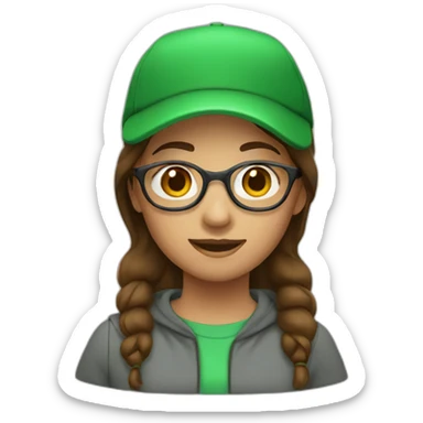 Girl with green cap brown hair and glasses sticker