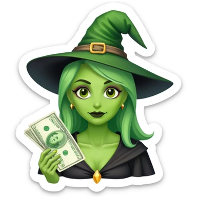 Green witch with cash sticker