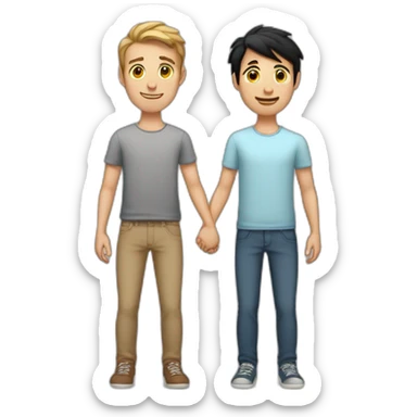 young skinny Caucasian brunnet man holding hands with one young Caucasian black haired man sticker