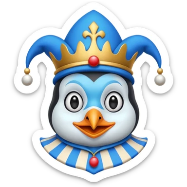 crazy colorful little penguin jolly joker, medieval, vintage, court jester, mac os icon, blue color sticker