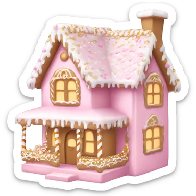 light pink and gold and white gingerbread house sticker