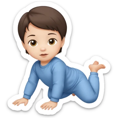 short brunette hair baby crawling on the floor with cute clothes sticker