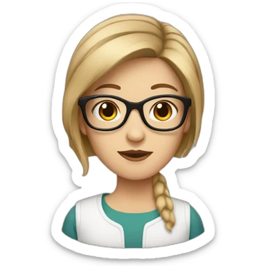 White girl with glasses straight brown mid-short hair sticker