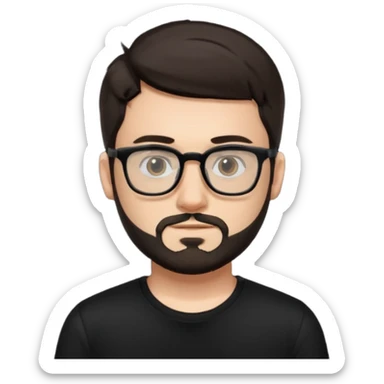 chico con gafas y barba corta moreno, piel clara camiseta negra sticker