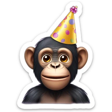 chimpanzee wearing birthday hat sticker