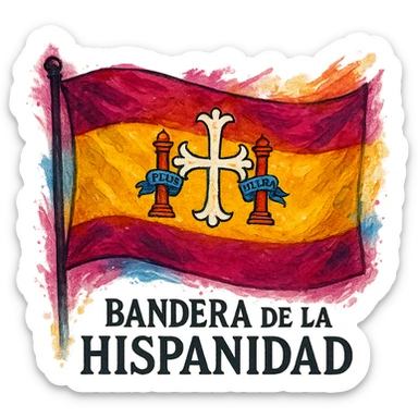 artistic style bandera de la hispanidad waving, vibrant colors, transparent background sticker