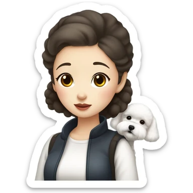 A cute korean style bichon frise with a dark-haired in a bun Asian woman at the airport  sticker
