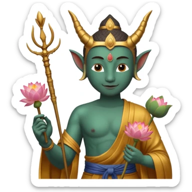 man with dragon head, scepter, buddhism, lotus sticker