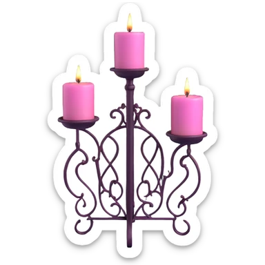 3D gothic candle holder with pink wax, wrought iron sticker