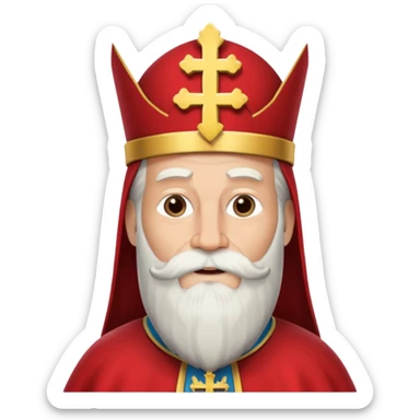 Sinterklaas met een lange witte baard en een meiter met een kruis erop sticker