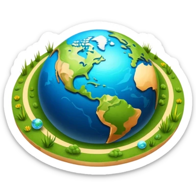 infinity 8 symbol stylised to symbolise earth, with desert, grass, cities, oceans sticker