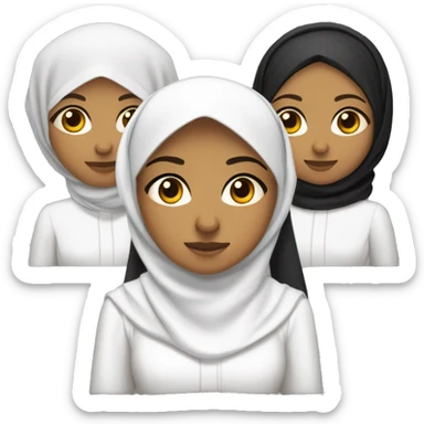 a light dark olive skinned woman wearing hijab with white hijab and white long formal clothes. with black eye and big eye small nose small mouth with a bit long chin . with her nephew and niece . holding a controller playstation. sticker