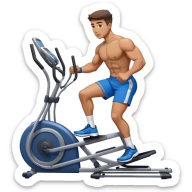 buff guy in blue shorts using elliptical sticker