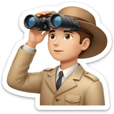 Visionary figure looking at horizon with binoculars, seeing future success sticker