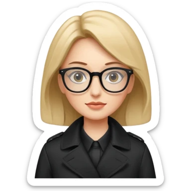 woman in black trenchcoat and glasses sticker