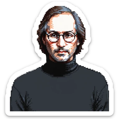 portrait of Steve Jobs, turtleneck, glasses sticker