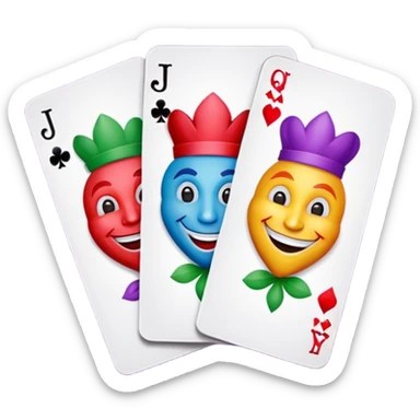 3 poker cards, with crazy colorful human jolly jokers inside, inversed face sticker