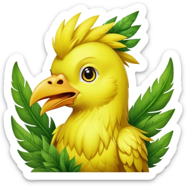 Chocobo eating gysahl greens, yellow bird munching on green leaves sticker
