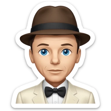 Frank Sinatra with blue eyes, dark brown hair, ivory outfit sticker