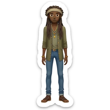 full body very skinny African American male figure standing wearing clothes with long dreadlocks sticker