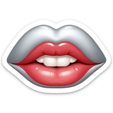 slightly parted lips, silver chrome material, glossy wet shine, seductive aesthetic sticker
