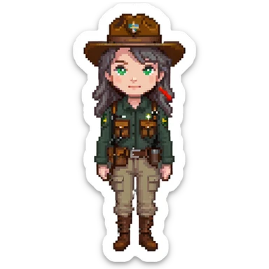white woman park ranger with brown and gray hair sticker