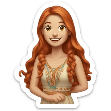 long hair redhead woman, smiling, wearing boho dress sticker