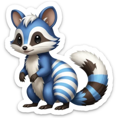 Black/White/Blue Skunk-Badger-Furret-Numbat-Minccino-Meowstic-Teddiursa-animal-fusion (full body) sticker