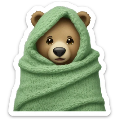 Cute Bear in knitted Sage green blanket sticker