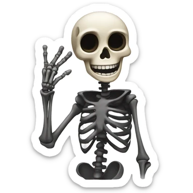 Skelton waving high while smiling  sticker